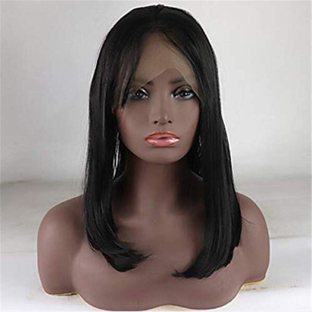 Perruque lace front synthétique noire bouclée de 16 pouces avec une densité de 180%
