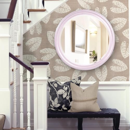 Image of Howard Elliott Collection George Round Glossy Lilac Wall Mirror, Bevelled Vintage Hanging Wood Framed Vanity Mirrors for Home Decor, Living Room, Bathroom, Bedroom, or Hallway, 36 Inch Round
