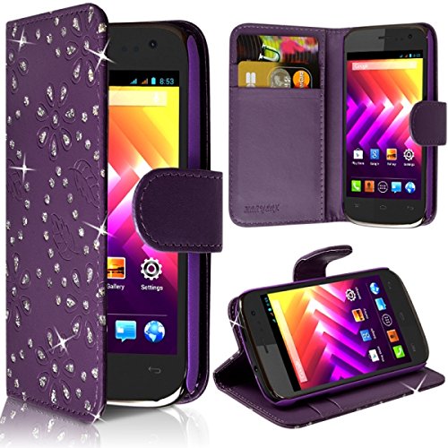 KARYLAX Seluxion - Housse Coque Etui Portefeuille Fonction Support Style Diamant Couleur Violet pour Wiko Iggy + Film de Protection