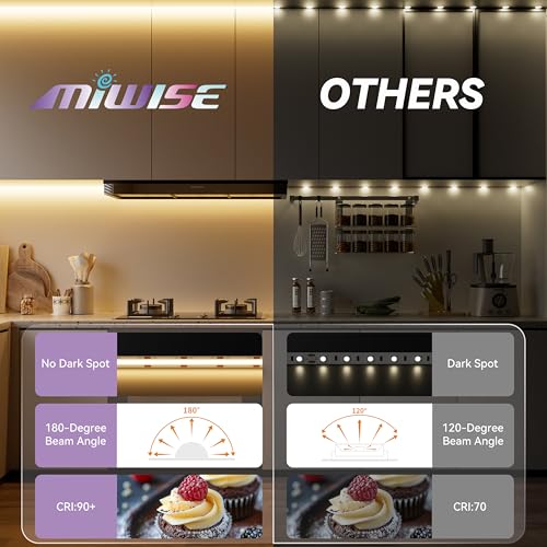 Image of MIWISE COB LED Strip Light 20ft /6.1m,CRI 90+ Warm White 2700K High Lumen Super Bright Flexible DC24V LED Tape Light,for Cabinet Home Office DIY Lighting Projects(Adapter&Controller NOT Included)