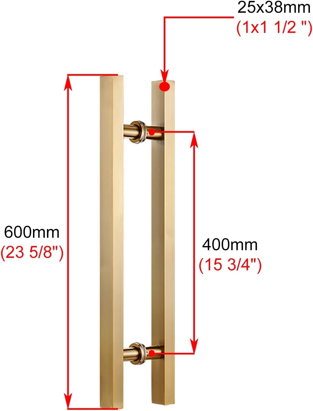 Push Pull Door Handle Double Sided-with Accessories, Sliding Gate Handle for Barn/Office/Glass/Front Door, Anti-Rust Handle Pull Set, 50 60 80 120cm Long (Color : Gold, Size : 60cm