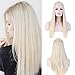 Produktbild Perücken Damen 3/4 halb knop Wigs Halbperücke Synthetische Long Loose Lockig Hitzebeständige natürliche Party Gebleichtes Blond-1 Glatt-25"(63.5cm)