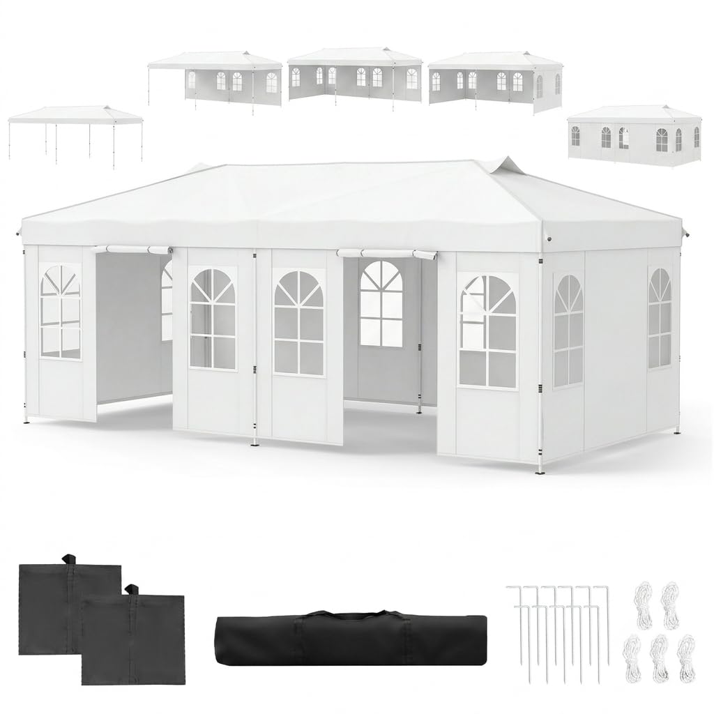GOPLUS Tonnelle de Jardin Exterieur 3x6M, Pop-Up avec 6 Parois Amovibles