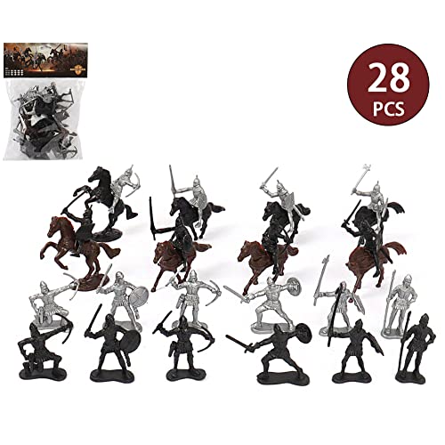 BYNYXI 28 Stück Mittelalter Spielzeugsoldat Figuren, 5-7cm Armee Soldaten Militärfiguren Archaische Warriors Horses Soldiers Plastik Mittelalterliche Ritter Spielzeug für Kinder Jungen Geschenk – Bild 4