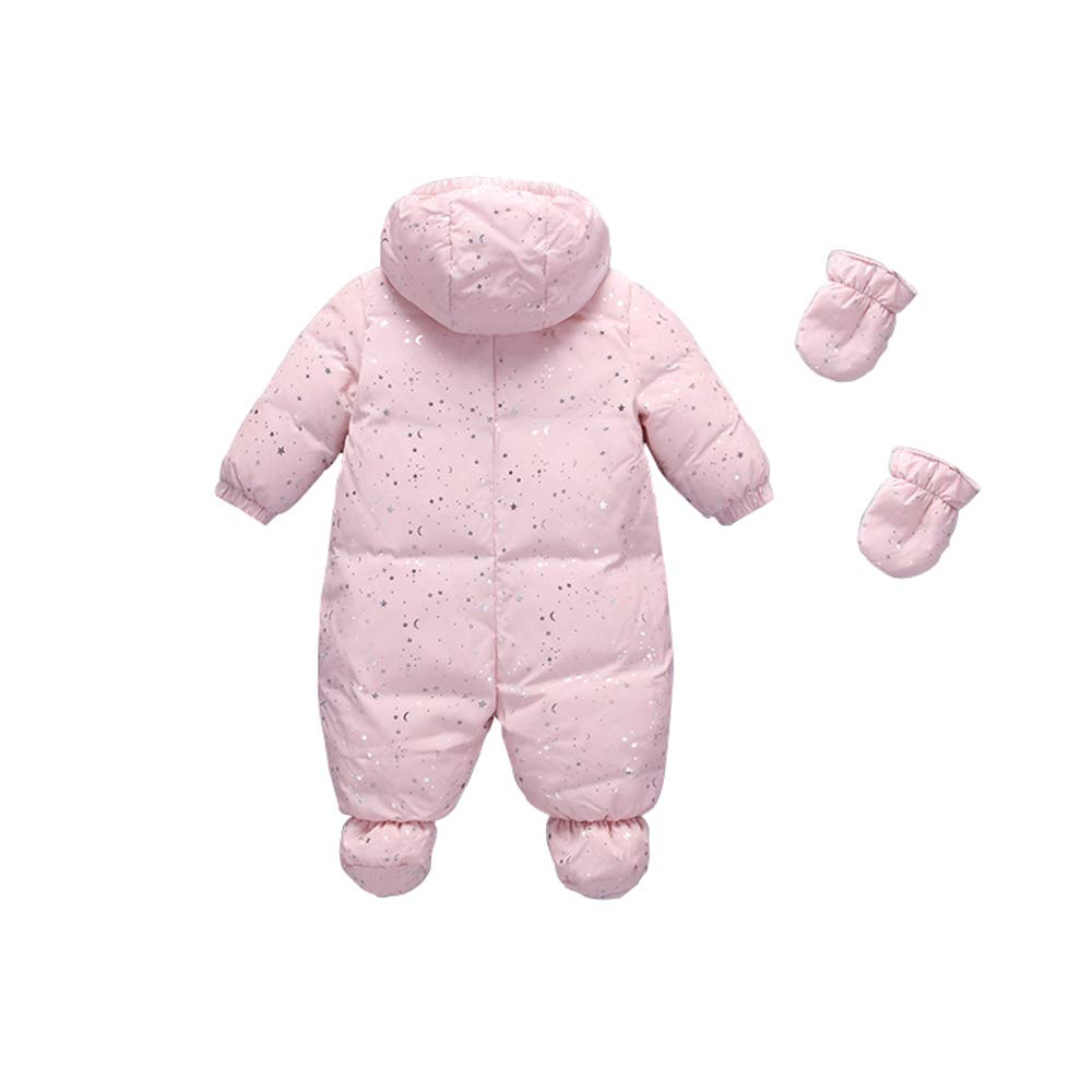 Ding-dong Baby Boy Girl Winter Hooded Puffer Pram Snowsuit with Gloves(Pink,18-24M)