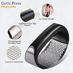 Garlic Press - Stainless Steel Rust Proof & Dishwasher Safe Garlic Twister Mincer, Durable Garlic Crusher Chopper with Peeler, Brush, Easy to Clean, Kitchen Gadgets Tool for Garlic, Ginger, Spices - Image 5