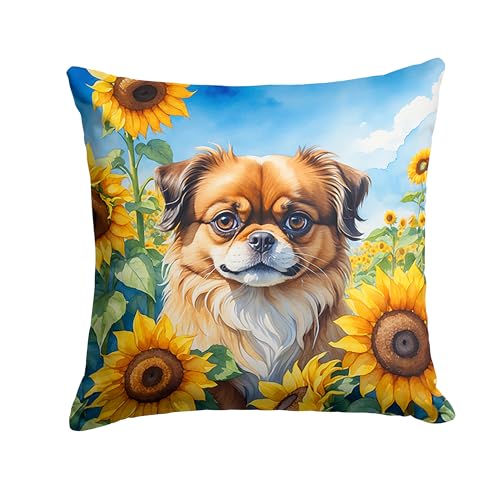 Caroline's Treasures in Sunflowers Throw Pillow, 18Hx18W, Tibetan Spaniel 6167