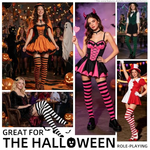Image of Raylarnia Women's Extra Long Opaque Striped Over Knee High Stockings Socks