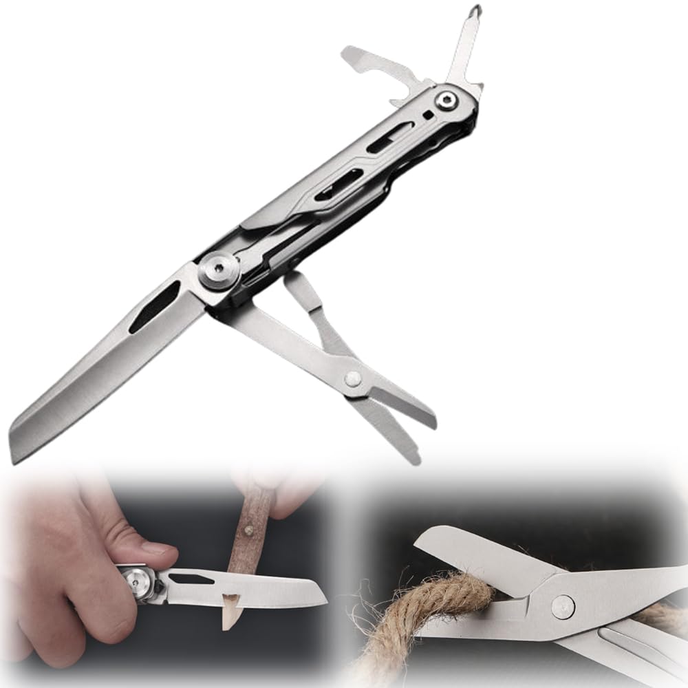 ELECDON Pocket Multitool Knife 8 In 1 Stainless Steel Multitool Knife Saw Scissors Can&Bottle Opener Wire Stripper Glass Breaker Safety Lock Essential for Camping Survival Hiking Gifts for Men Women