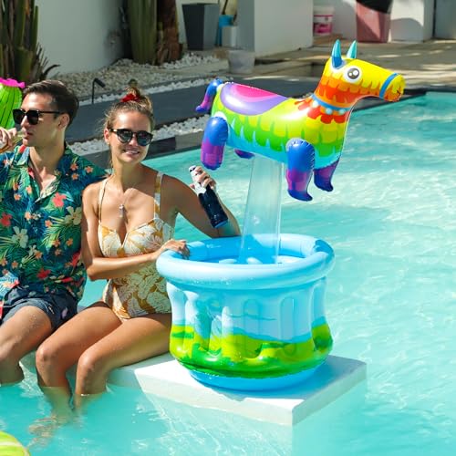 image for PARENTSWELL Inflatable Rainbow-Colored Pony Cooler, 47.5'' Inflatable 