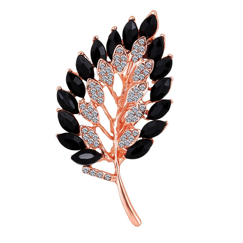 Mahi Rose Gold Plated Studed Crystals Leaf Shaped Brooch/Saree Pin Clothing Accessories for Women (PABP1101153PR)