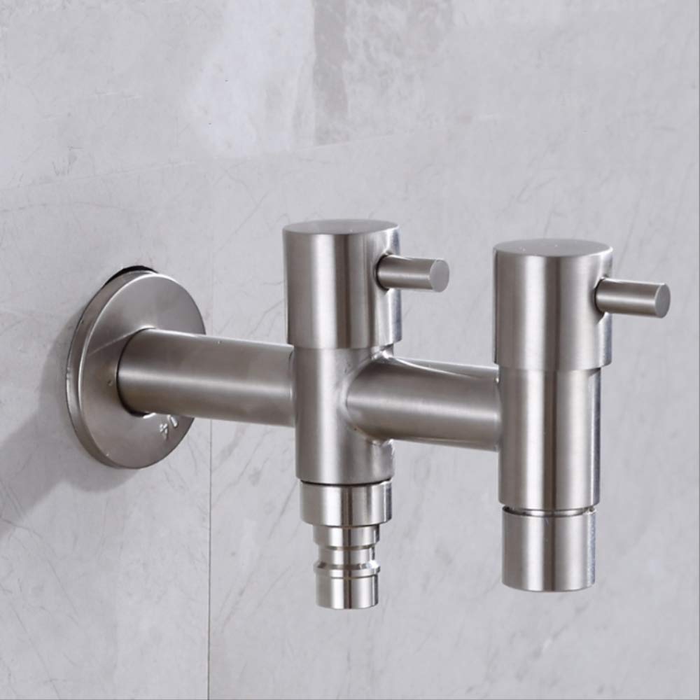 ZYCHSJXA Double Holder Dual Hole Garden Faucet Brief bib-Cock Washing Machine Tap 304 Stainless Bibcock Toilet A