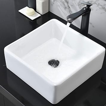 Square Vessel Sink and Faucet Combo-HOSINO 15x15 inch Above