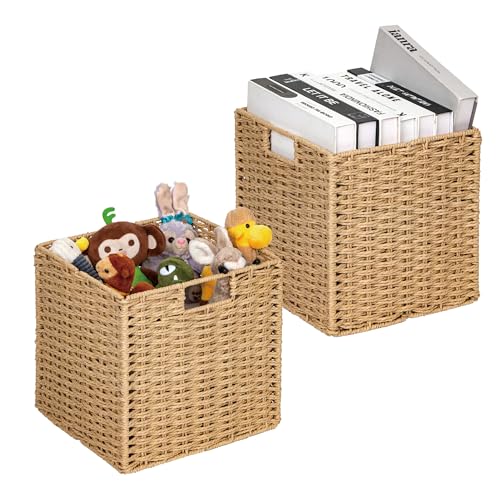 La Mejor Selección de Cestos y cubos de esta semana. 46 Sopsele - Cesta de almacenamiento de cubos de 11 pulgadas, cesta cuadrada de cuerda de papel con asa, cestas de almacenamiento para estantes, cesta de mimbre para organizar,...