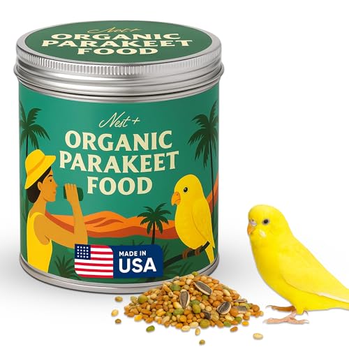 Nest Plus Premium Bird Seed Parakeet Food | Organic Parakeet Bird Seeds with Oat Groats, Amaranth & Super Veggies | Perfect Bird Food, Pretty Parrot & Budgie Food | Reusable Tin (1lb)