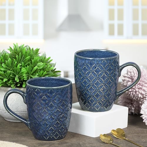 Image of CRAF10 Glaze Studio Ceramic Coffee /Tea Mugs - Set of 2, 330 ML Each, Elegant & Durable, Microwave & Dishwasher Safe, Indigo