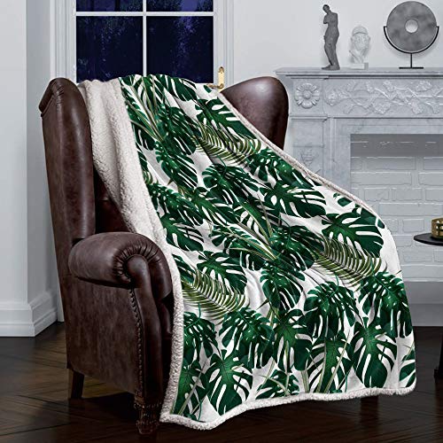 Sherpa Fleece Blanket Thick Tropical Leaves Monstera Bed Blanket Soft Cozy Luxury Blanket 40"X50" - Fuzzy Thick Reversible Super Warm Fluffy Plush Microfiber Throw Blanket For Couch #TOP1