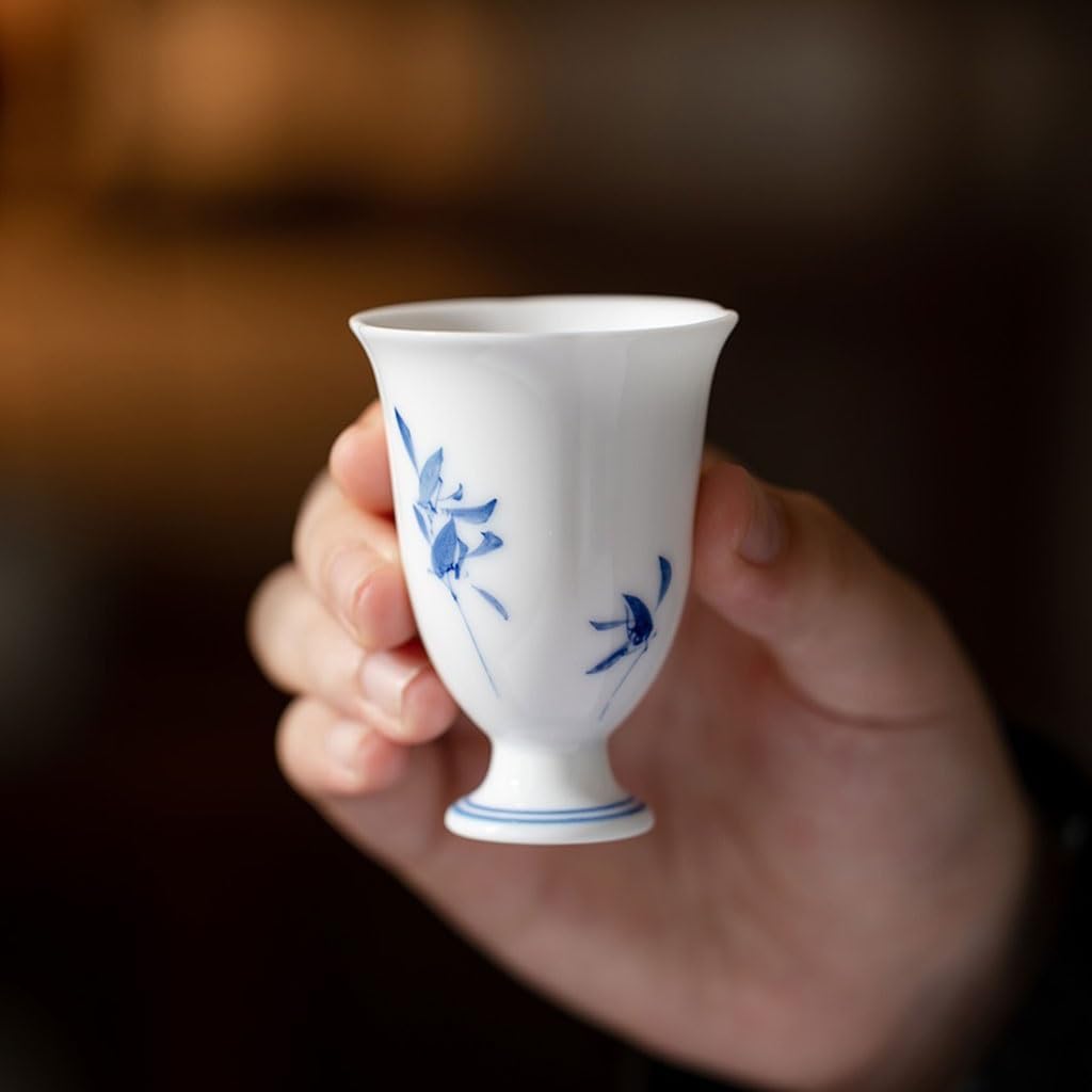 GSOUL Kungfu Tea cup Retro Hand-painted Phalaenopsis High-foot Teacup Men's Ceramic Kung Fu Tea Set Host Cup Home Office Drinking Small Tea Cups