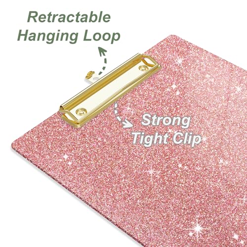 Image of Acrylic Confetti Clipboards, Sparkly Clip Board with Low Profile Gold Clip, Designed for Classroom School and Office Use, A4 Letter Size 9 x 12.5 in, Cute Pink
