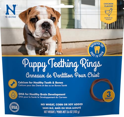 N-Bone Puppy Teething Rings Chicken Flavor Natural Puppy Teething Chews & Chew Treats Helps Soothe Teething Gums Calcium Enriched 3 Rings.