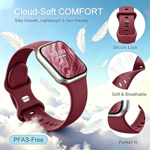 Image of Sport Bands Compatible with Apple Watch Band Women Men 40mm 38mm 41mm 42mm 44mm 45mm 46mm 49mm ,Soft Wristband Waterproof Replacement Strap for iWatch Bands Series 11 10 9 8 7 6 5 4 3 2 1 SE Ultra Wine Red