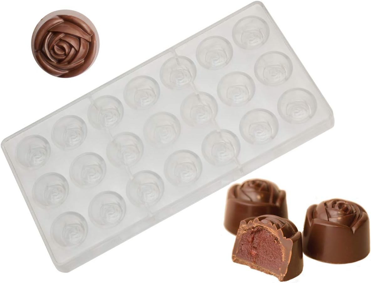 Polycarbonate Chocolate Mold by NuEmporia for Pralines, Truffles, Sweets, Candies, Bonbons. Rose Shape. Food Safe, BPA-Free Polycarbonate Plastic.