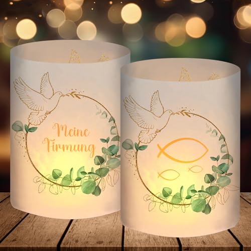 12 portavelas para decoración de mesa, diseño de Mi confirmación, color verde eucalipto, confirmación, para niños y niñas, regalos para invitados, para velas de té o velas
