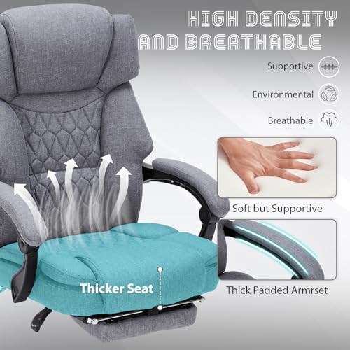 Image of Massage Office Chair with Foot Rest 6 Points Vibration and Heat Home Office Desk Chairs for Heavy People 400lbs Reclining Managerial Chairs Ergonomic Executive Chair (Grey)