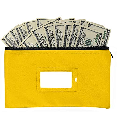 Money Bank Deposit Bag with Zipper | 11x6 inch | Yellow | Durable Leatherette Money Cash Coin Check Wallet Pouch for Men & Women with Framed ID Window and Blank Card | by GIDABRAND (1) - Thumbnail 5