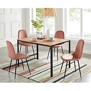 BAÏTA Lot de 4 chaises Lena en Velours Rose, Métal, 44x52x86cm