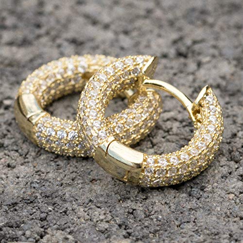 Mens Fully Ice Out Small 14K Gold Lab Simulated Diamond Huggie Hoop Earrings Rc1 #TOP2