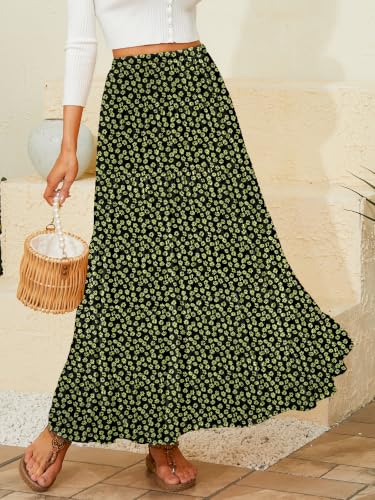 Image of NASHALYLY Women's Chiffon Elastic High Waist Pleated A-Line Flared Maxi Skirts