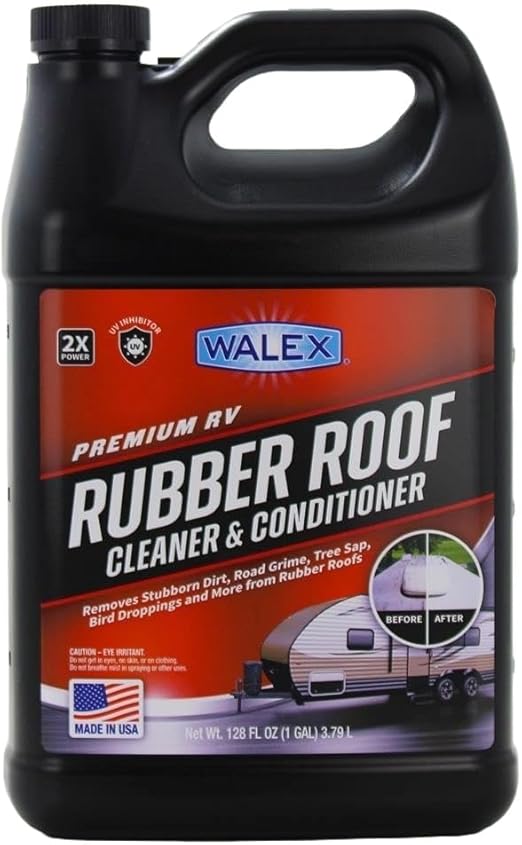 Walex RV Rubber Roof Cleaner/Conditioner - Removes Dirt, Road Grime, Tree Sap, Bird Droppings & More, Conditions RV Roof After Application; Great for RVs, Campers, Motorhomes, & Trailers, 1 Gallon