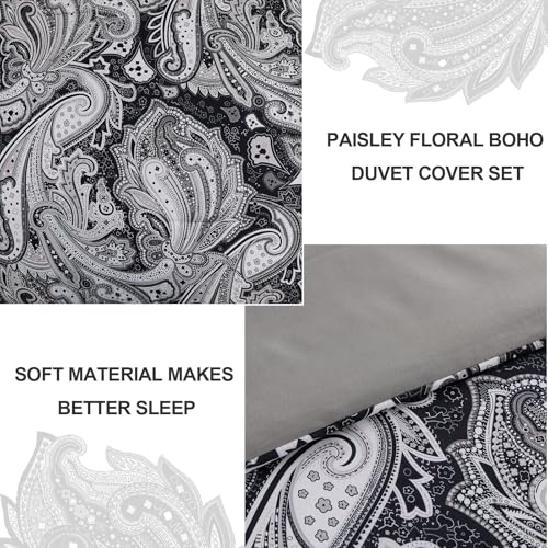 Djy Black Paisley Duvet Cover Set Queen Size thumb #3