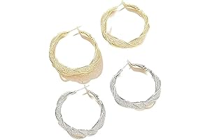 2 Pairs Lymphatic Drainage Hoop Earrings For Women Under 5 Dollars