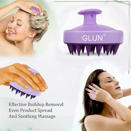 Image of GLUN Pack of 2 Scalp Shampoo Brush - Silicone Hair Scalp Massager for Dandruff Removal & Deep Cleansing (Purple)
