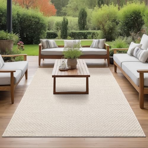 the carpet Maldives – Strapazierfähiger Outdoor-Teppich mit Boho- und Vintage-Design, wetterfest und pflegeleicht, für Balkon, Terrasse & Garten, Beige, 80 x 150 cm
