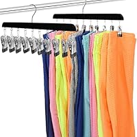 Xygobla 2 Pack Legging Organiser for Closet, Wooden Hangers with 360°Rotation Clips Holds 20 Leggings Trousers, Black Rubber Coated Hanging Closet Organiser