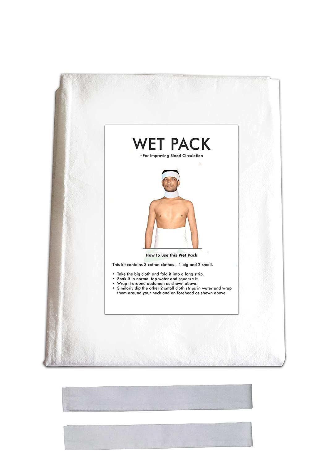 JSS Wet Pack Cotton Patti Set for Body Detox (3 Strips-Head, Neck and abdominal), Medium, White-Set of 3 Patti-image-40