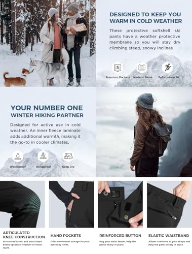 Wespornow Women's-Fleece-Lined-Hiking-Pants Snow-Ski-Pants Water-Resistance-Outdoor-Softshell-Insulated for Winter - Image 6