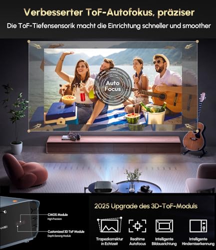4K HDR Smart Beamer mit Google TV Netflix 2400ANSI Tageslicht Tauglich Heimkino,Ultra HD Projektor WiFi6 Bluetooth, Autofocus, Dolby Audio, HDMI ARC,<25ms,für Draußen Gaming, Sport, Präsentation