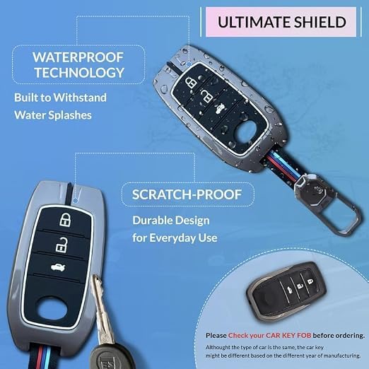 Image of NEODRIFT 'KeyShield' Car Key Cover for Toyota Innova Crysta (Shape 2, 03 Buttons) (Durable, Stylish and 360 Protection)