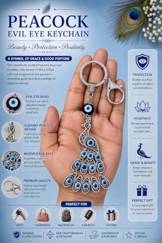 Image of GJ Premium Turkish Evil Eye Keychain for Car, Bike & Home | Nazar Protection Keychain, Good Luck Charm | Spiritual Metal Key chain for Men & Women