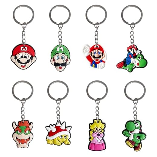 Marrio Llavero, 8 Piezas Temática Llavero, Llaveros de PVC para Niños y Adultos Para regalos de fiesta