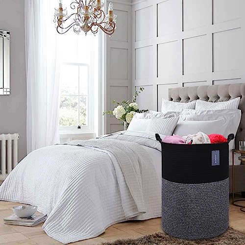 Panier à linge extra large COMSE en corde de coton tissée noir 40x55 cm - 8