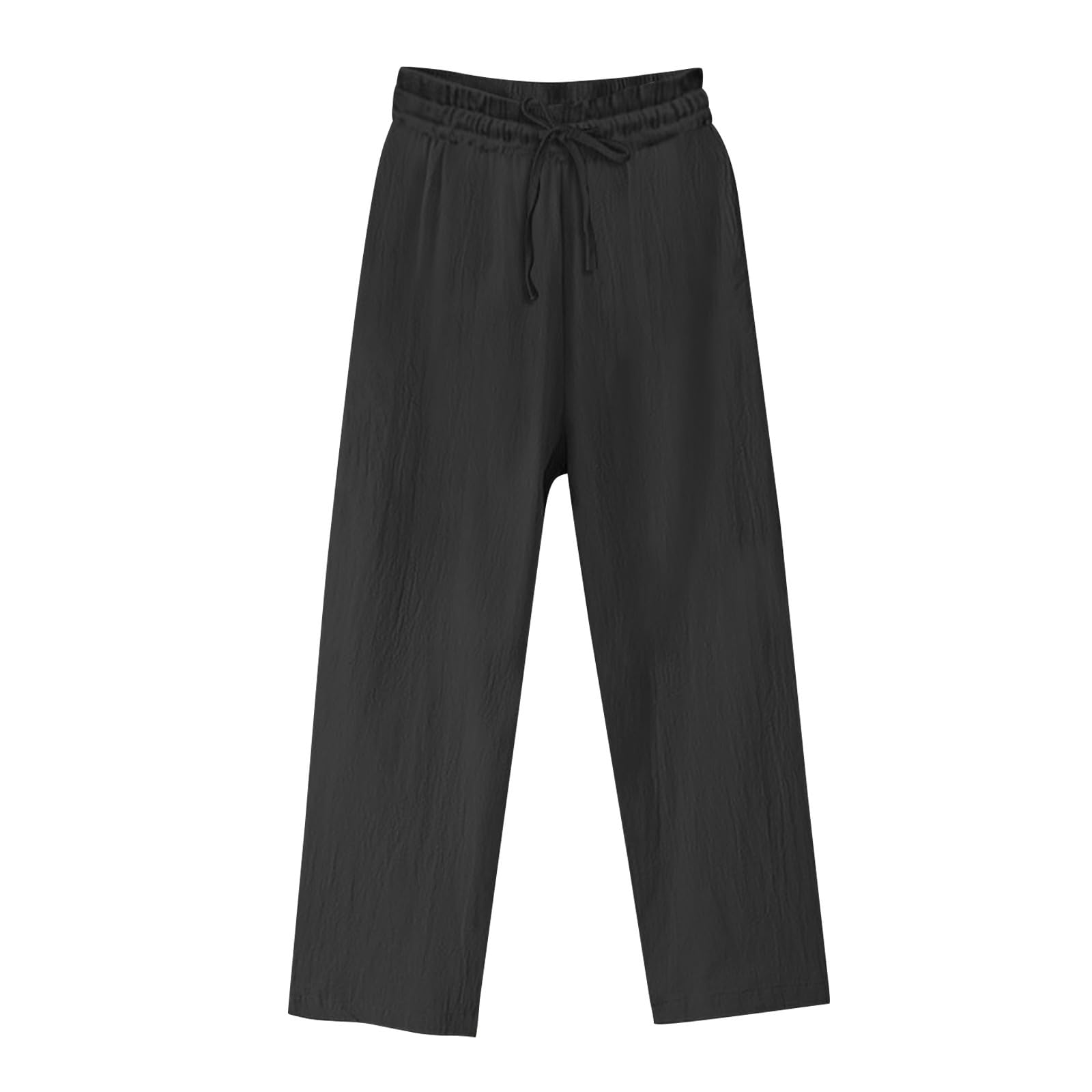 Womens High Waist Wide Leg Pants Drawstring Elastic Waist Pants Flowy Wide Leg Beach Trousers with Pockets