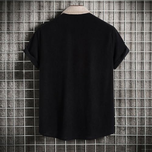 Men's Casual Button Up Shirt Color Blocking Short Sleeve Colorblock Blouse Tops with Pocket2