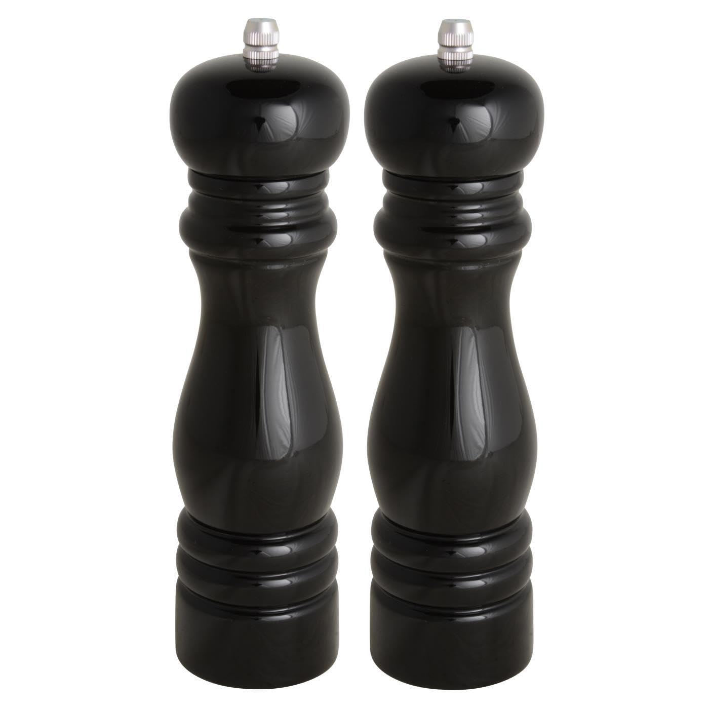 Juego de 2 saleros y pimenteros con mecanismo de cerámica de madera, molinillo de especias para cocina o mesa, regalo (negro)
