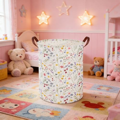 Image of Flower Laundry Hamper,Nursery Hampers,Waterproof folding Boho Flower Plants Kid Laundry Hamper with Handle,Clothes Organizer Basket,Gift Baskets,Room Decor(Butterfly flowers)