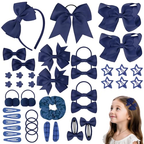 LOPHE Accesorios para el Cabello con Lazos, 77 Piezas Kit de Accesorios para el Cabello para Niñas del Pelo Clips, Accesorios para el Cabello para Niñas, Diadema, Cinta de Pelo Barrettes, Azul Marino